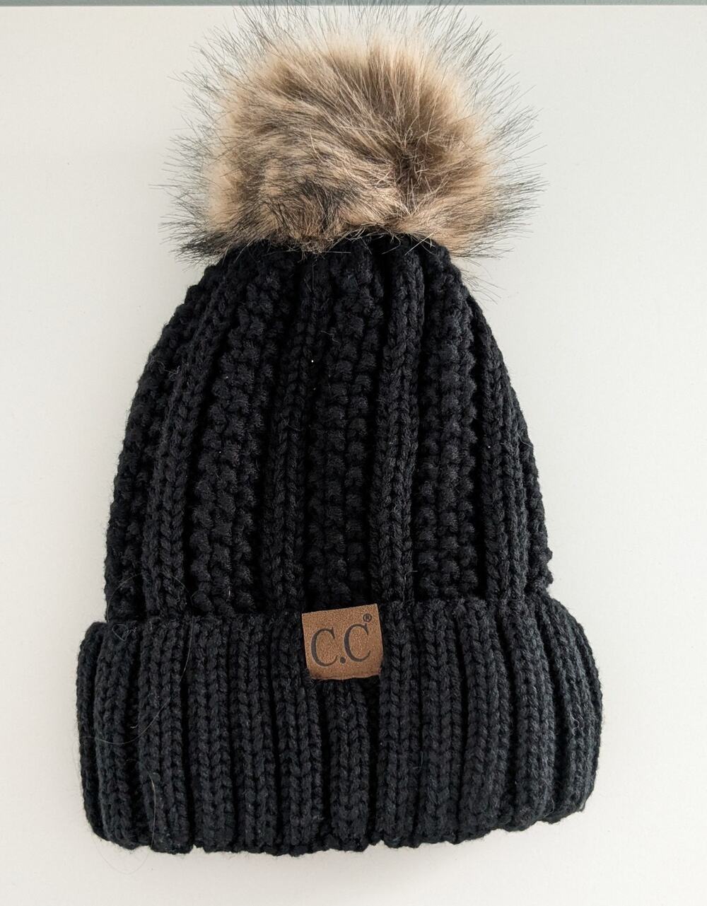 CC Black Fleece Lined Poof Winter Hat